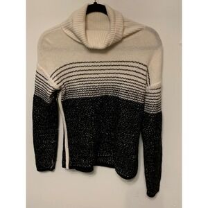 Athleta Cowl Neck Striped Sweater Cream‎ Black Textured Knit Size S